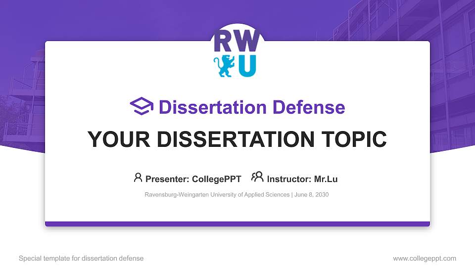 Ravensburg-Weingarten University of Applied Sciences Graduation Thesis Defense PPT Template16:9 ratio PPT effect preview image