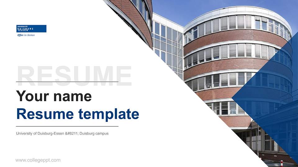 University of Duisburg-Essen – Duisburg campus Resume PPT Template16:9 ratio PPT effect preview image