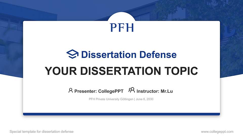 PFH Private University Göttingen Graduation Thesis Defense PPT Template16:9 ratio PPT effect preview image