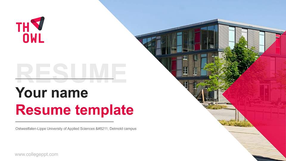 Ostwestfalen-Lippe University of Applied Sciences – Detmold campus Resume PPT Template16:9 ratio PPT effect preview image