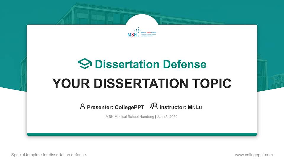 MSH Medical School Hamburg Graduation Thesis Defense PPT Template16:9 ratio PPT effect preview image