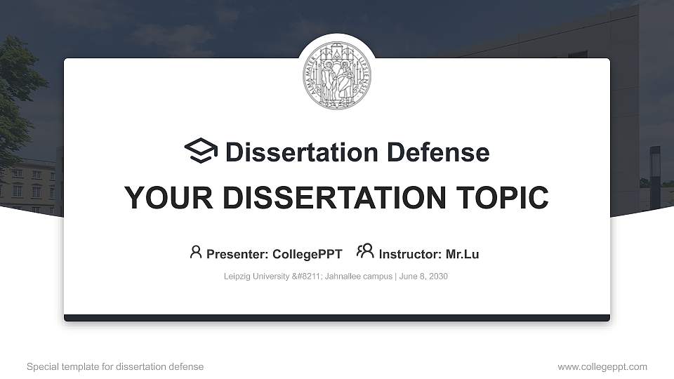 Leipzig University – Jahnallee campus Graduation Thesis Defense PPT Template16:9 ratio PPT effect preview image