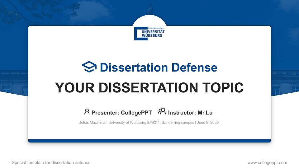 Julius Maximilian University of Würzburg – Sanderring campus Graduation Thesis Defense PPT Template16:9 ratio PPT effect preview image