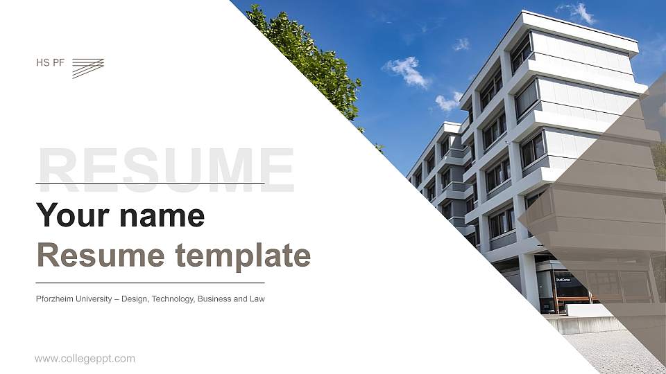 Pforzheim University – Design, Technology, Business and Law Resume PPT Template16:9 ratio PPT effect preview image