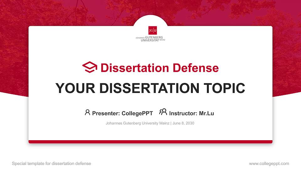 Johannes Gutenberg University Mainz Graduation Thesis Defense PPT Template16:9 ratio PPT effect preview image