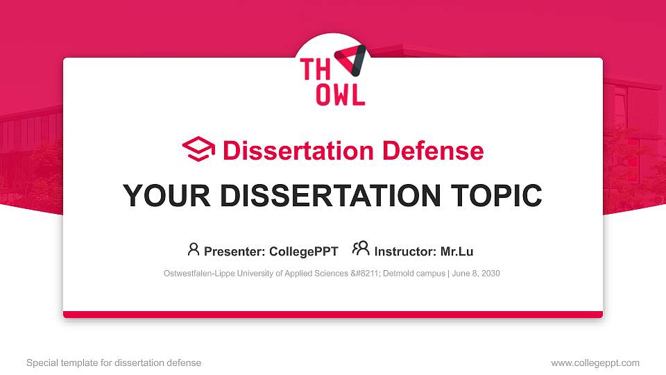 Ostwestfalen-Lippe University of Applied Sciences – Detmold campus Graduation Thesis Defense PPT Template16:9 ratio PPT effect preview image