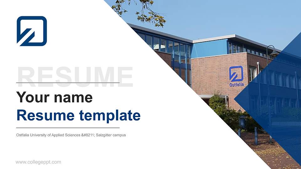 Ostfalia University of Applied Sciences – Salzgitter campus Resume PPT Template16:9 ratio PPT effect preview image