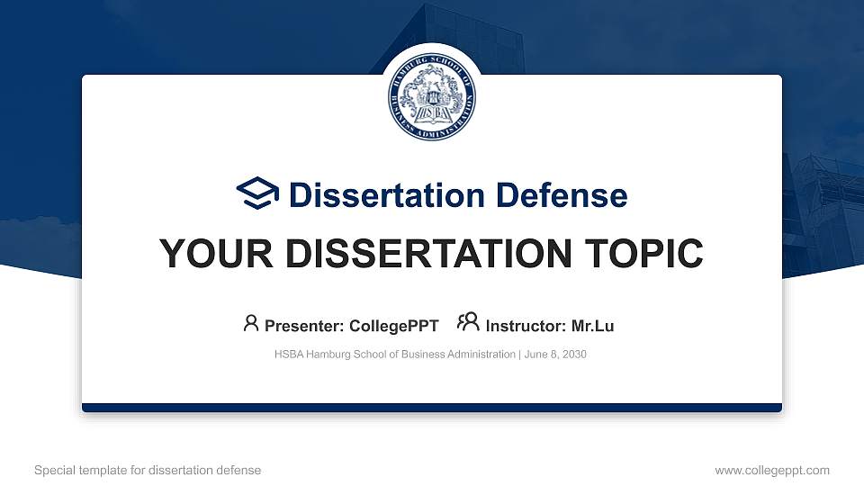 HSBA Hamburg School of Business Administration Graduation Thesis Defense PPT Template16:9 ratio PPT effect preview image