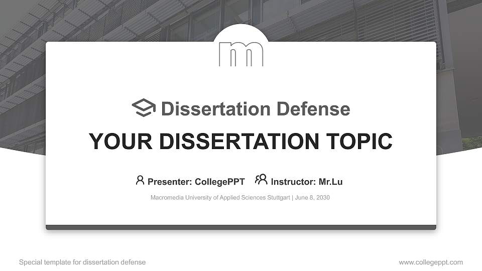 Macromedia University of Applied Sciences Stuttgart Graduation Thesis Defense PPT Template16:9 ratio PPT effect preview image