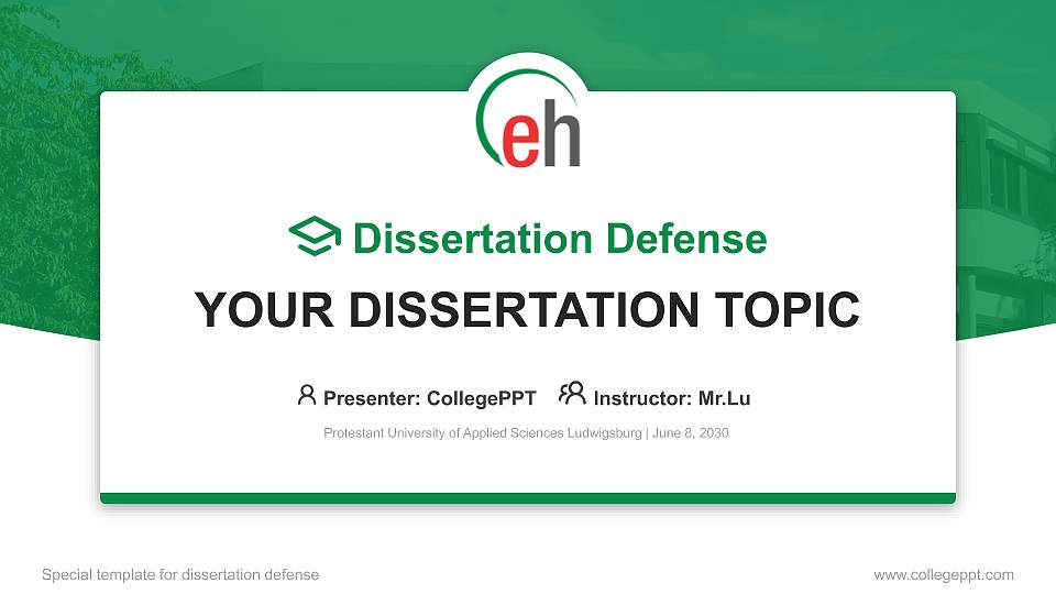 Protestant University of Applied Sciences Ludwigsburg Graduation Thesis Defense PPT Template16:9 ratio PPT effect preview image