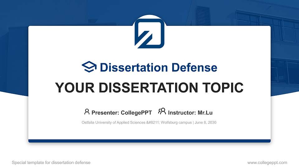 Ostfalia University of Applied Sciences – Wolfsburg campus Graduation Thesis Defense PPT Template16:9 ratio PPT effect preview image