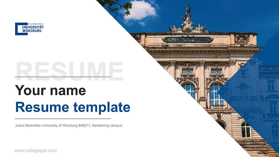Julius Maximilian University of Würzburg – Sanderring campus Resume PPT Template16:9 ratio PPT effect preview image