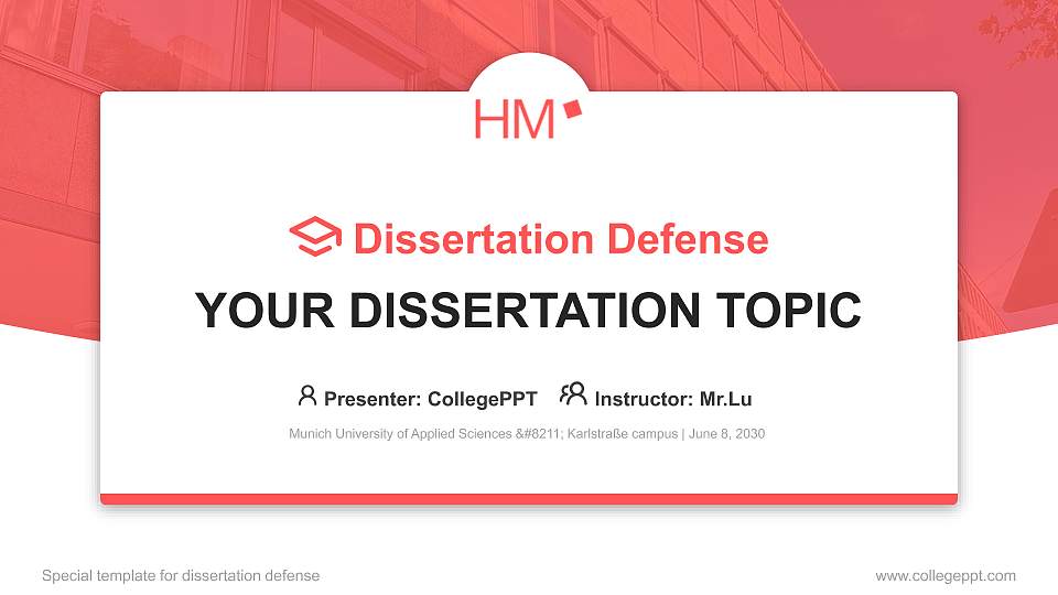 Munich University of Applied Sciences – Karlstraße campus Graduation Thesis Defense PPT Template16:9 ratio PPT effect preview image