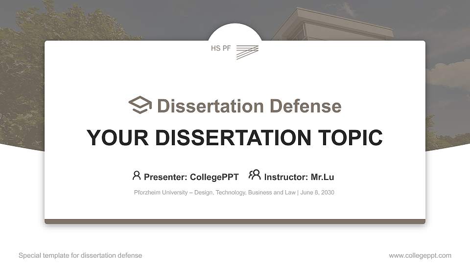 Pforzheim University – Design, Technology, Business and Law Graduation Thesis Defense PPT Template16:9 ratio PPT effect preview image