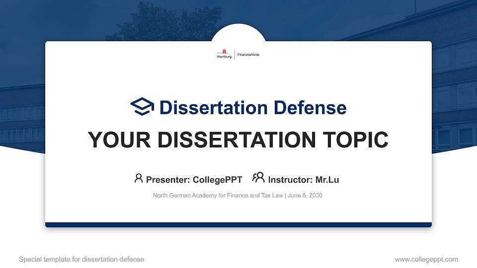 North German Academy for Finance and Tax Law Graduation Thesis Defense PPT Template16:9 ratio PPT effect preview image