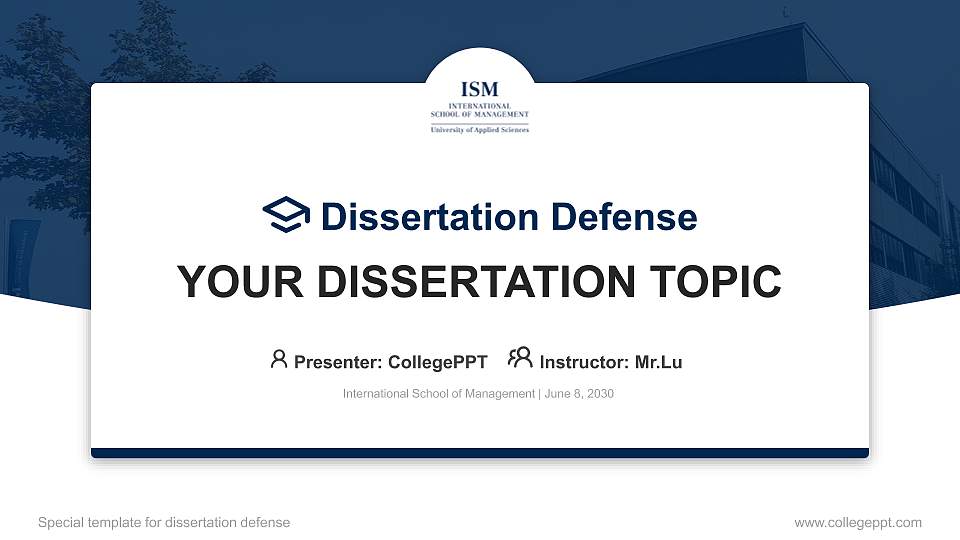 International School of Management Graduation Thesis Defense PPT Template16:9 ratio PPT effect preview image
