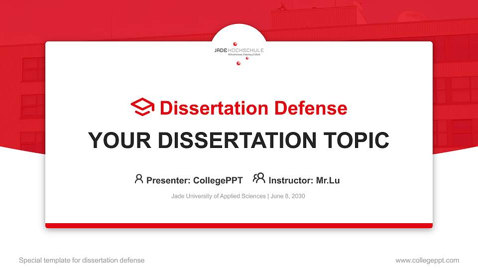 Jade University of Applied Sciences Graduation Thesis Defense PPT Template16:9 ratio PPT effect preview image