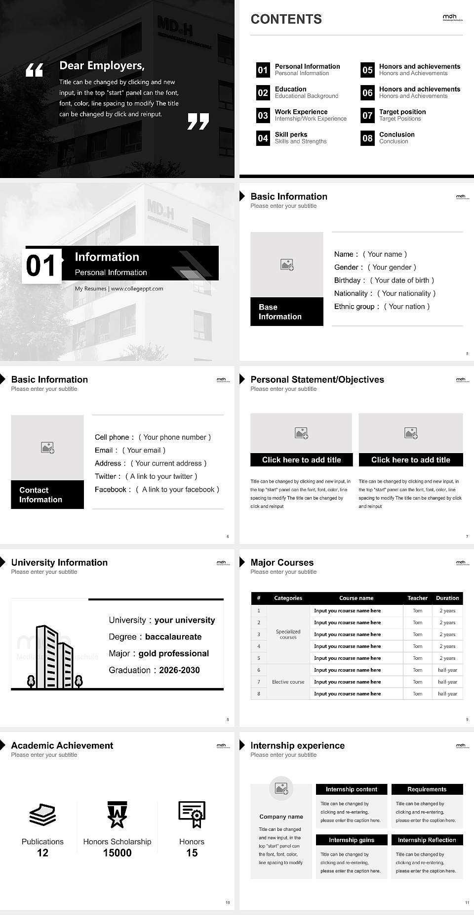 Mediadesign University of Applied Sciences Resume PPT Template4:3 ratio PPT effect preview image2