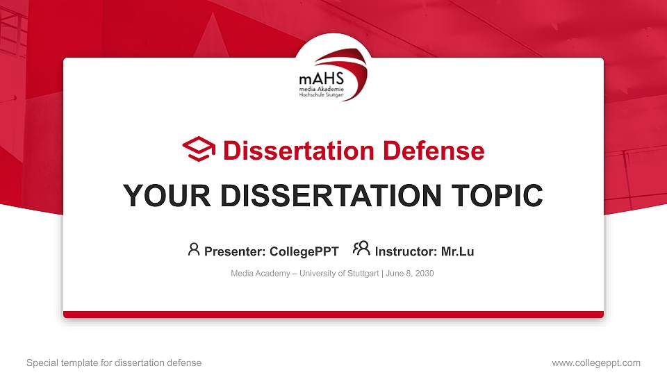 Media Academy – University of Stuttgart Graduation Thesis Defense PPT Template16:9 ratio PPT effect preview image
