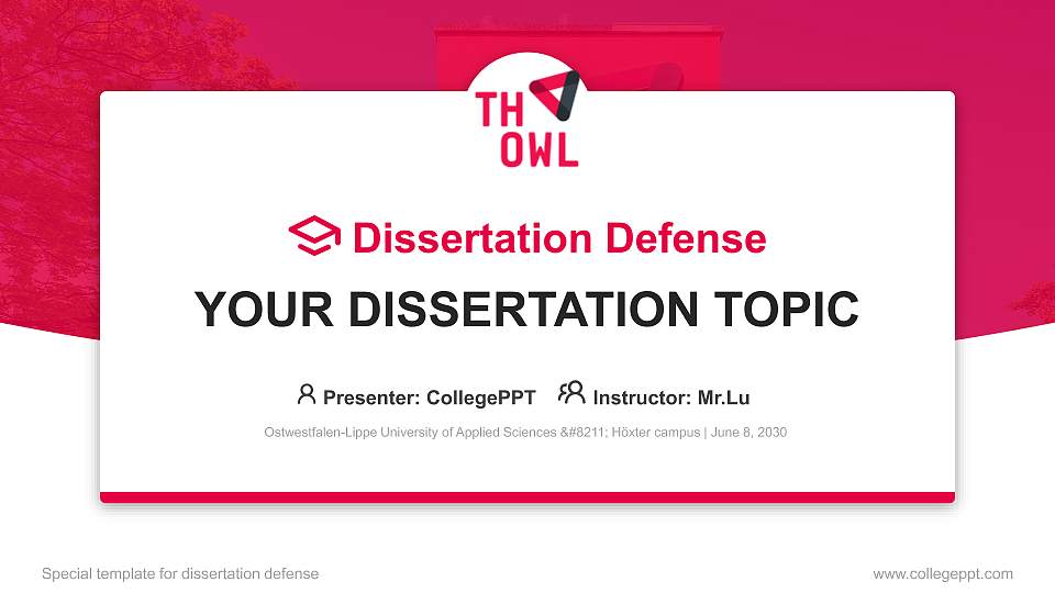 Ostwestfalen-Lippe University of Applied Sciences – Höxter campus Graduation Thesis Defense PPT Template16:9 ratio PPT effect preview image