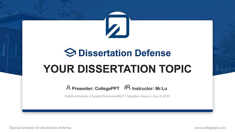 Ostfalia University of Applied Sciences – Salzgitter campus Graduation Thesis Defense PPT Template16:9 ratio PPT effect preview image