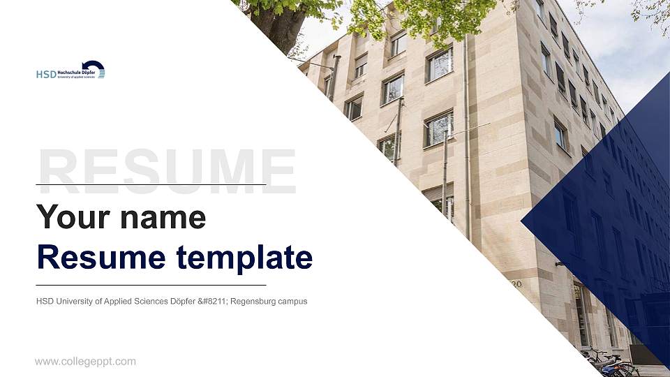 HSD University of Applied Sciences Döpfer – Regensburg campus Resume PPT Template16:9 ratio PPT effect preview image