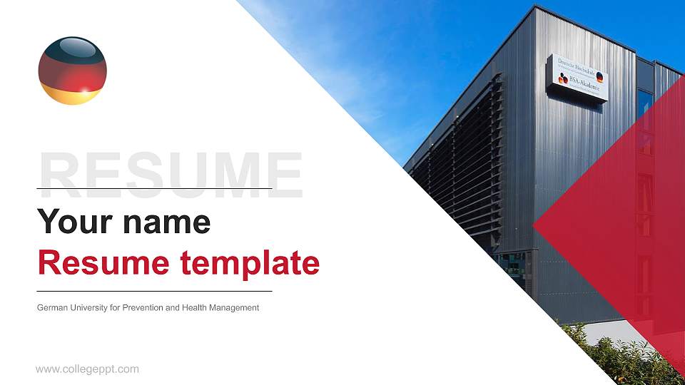 German University for Prevention and Health Management Resume PPT Template16:9 ratio PPT effect preview image