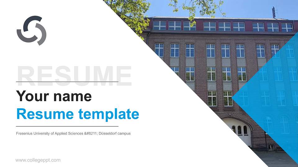 Fresenius University of Applied Sciences – Düsseldorf campus Resume PPT Template16:9 ratio PPT effect preview image