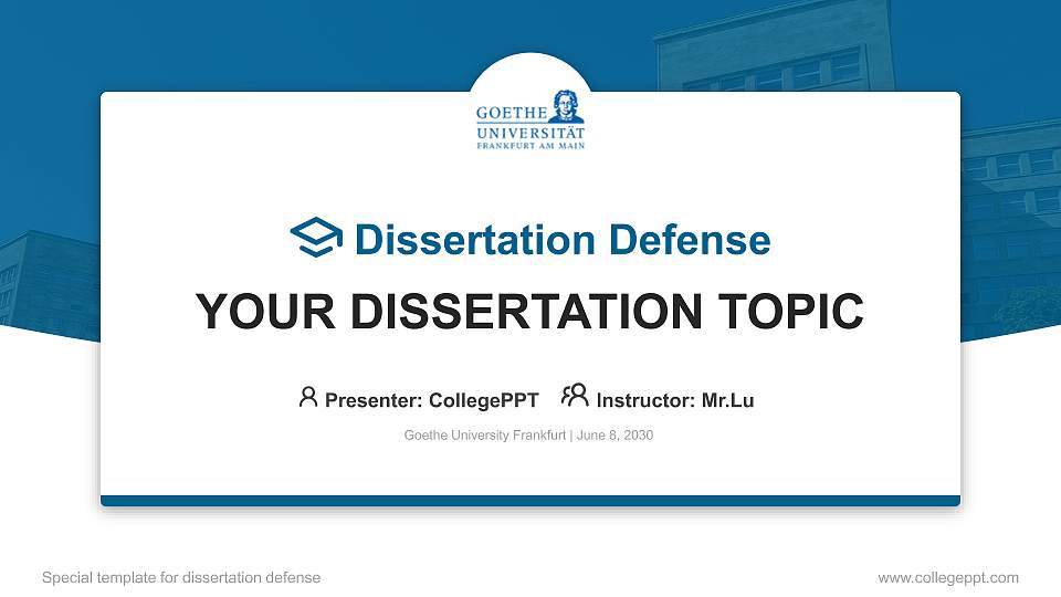 Goethe University Frankfurt Graduation Thesis Defense PPT Template16:9 ratio PPT effect preview image