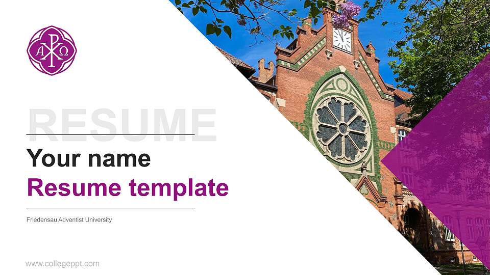 Friedensau Adventist University Resume PPT Template16:9 ratio PPT effect preview image