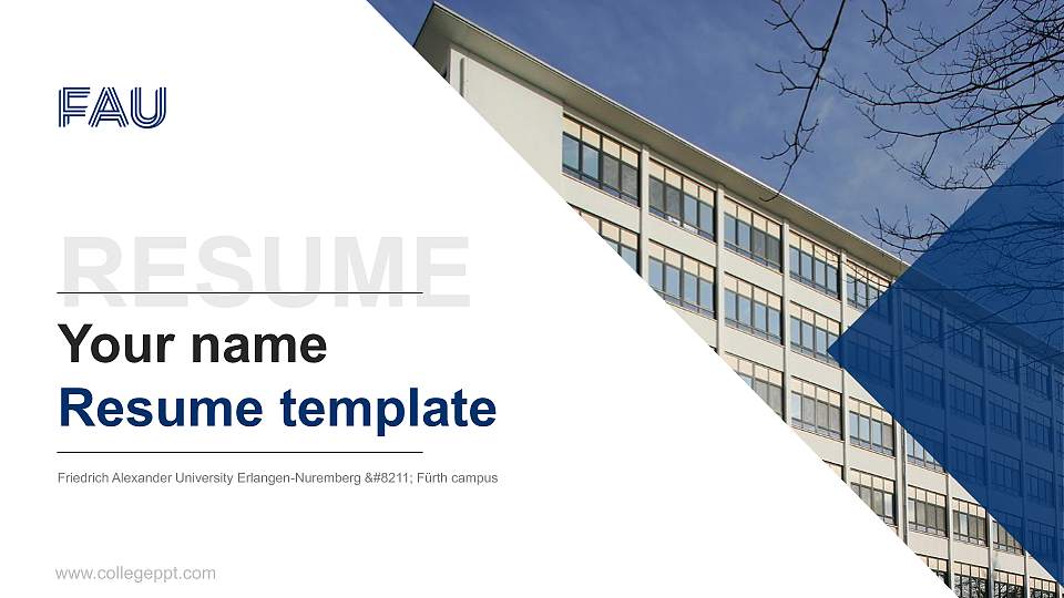 Friedrich Alexander University Erlangen-Nuremberg – Fürth campus Resume PPT Template16:9 ratio PPT effect preview image