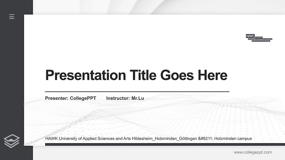 HAWK University of Applied Sciences and Arts Hildesheim_Holzminden_Göttingen – Holzminden campus Thesis Proposal/Graduation Defense PPT Template16:9 ratio PPT effect preview image