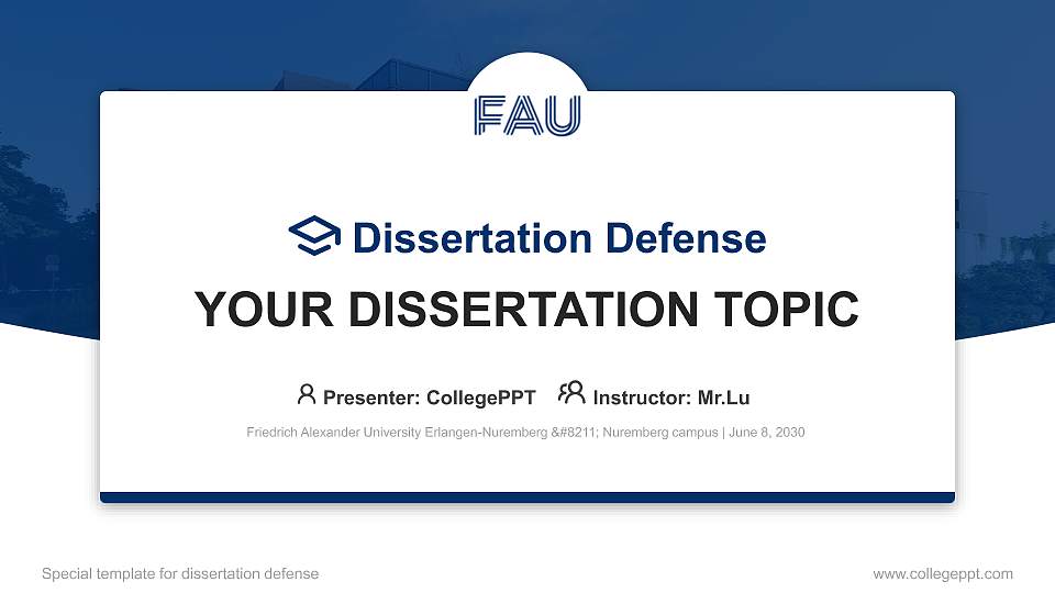 Friedrich Alexander University Erlangen-Nuremberg – Nuremberg campus Graduation Thesis Defense PPT Template16:9 ratio PPT effect preview image