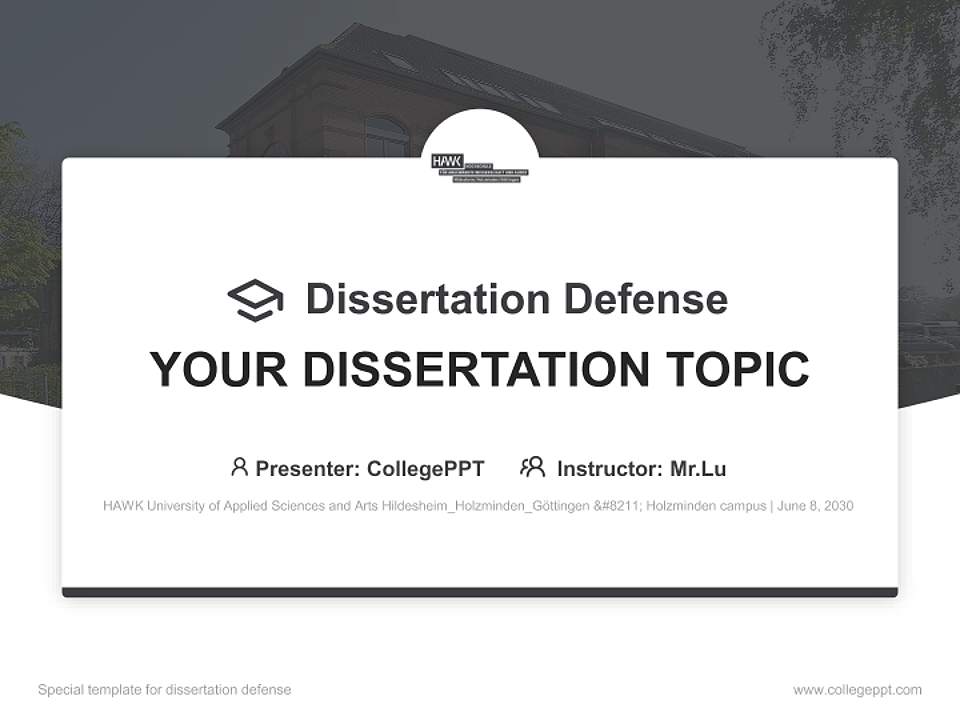 HAWK University of Applied Sciences and Arts Hildesheim_Holzminden_Göttingen – Holzminden campus Graduation Thesis Defense PPT Template4:3 ratio PPT effect preview image7