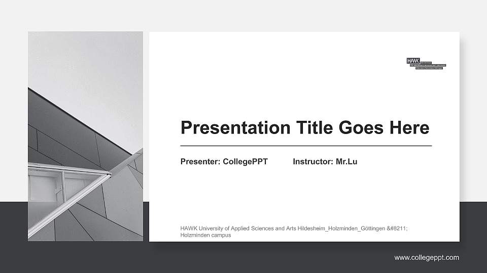 HAWK University of Applied Sciences and Arts Hildesheim_Holzminden_Göttingen – Holzminden campus General PPT Template16:9 ratio PPT effect preview image