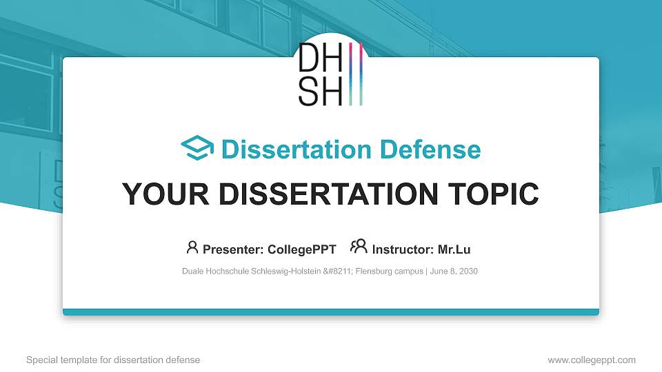 Duale Hochschule Schleswig-Holstein – Flensburg campus Graduation Thesis Defense PPT Template16:9 ratio PPT effect preview image