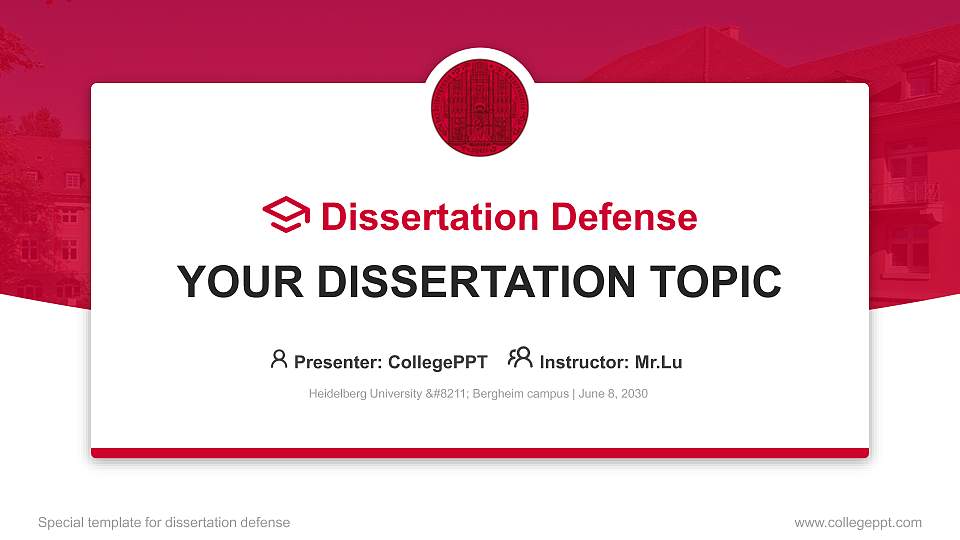 Heidelberg University – Bergheim campus Graduation Thesis Defense PPT Template16:9 ratio PPT effect preview image