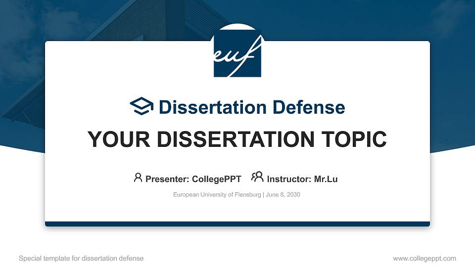 European University of Flensburg Graduation Thesis Defense PPT Template16:9 ratio PPT effect preview image