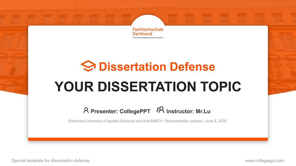 Dortmund University of Applied Sciences and Arts – Sonnenstraße campus Graduation Thesis Defense PPT Template16:9 ratio PPT effect preview image