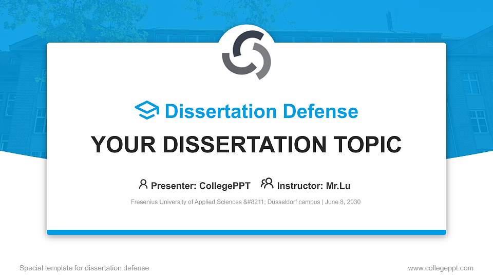 Fresenius University of Applied Sciences – Düsseldorf campus Graduation Thesis Defense PPT Template16:9 ratio PPT effect preview image
