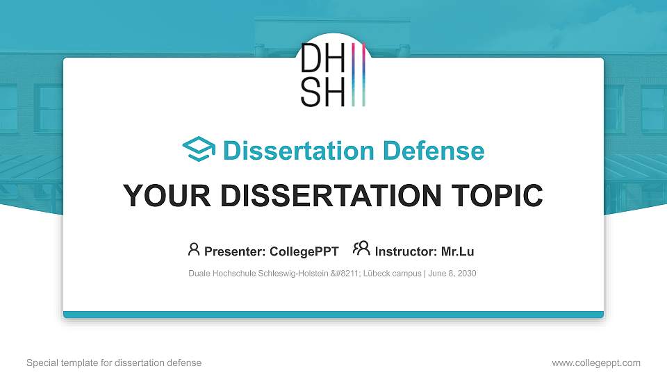 Duale Hochschule Schleswig-Holstein – Lübeck campus Graduation Thesis Defense PPT Template16:9 ratio PPT effect preview image