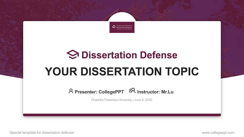 Charlotte Fresenius University Graduation Thesis Defense PPT Template16:9 ratio PPT effect preview image