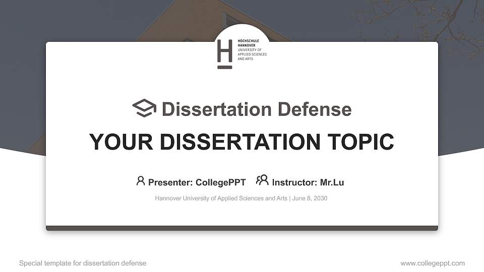 Hannover University of Applied Sciences and Arts Graduation Thesis Defense PPT Template16:9 ratio PPT effect preview image