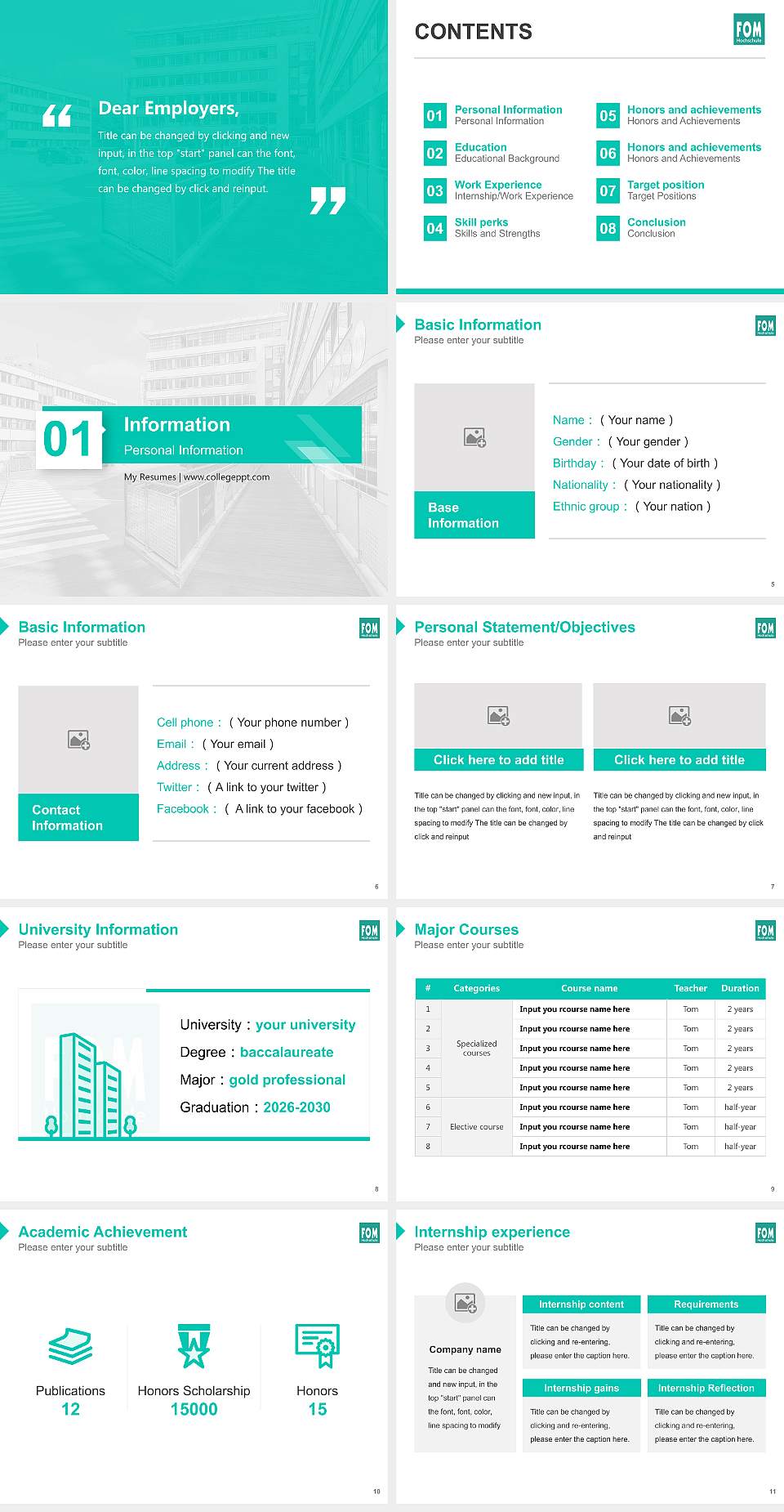 FOM University of Applied Sciences for Economics and Management Resume PPT Template4:3 ratio PPT effect preview image2