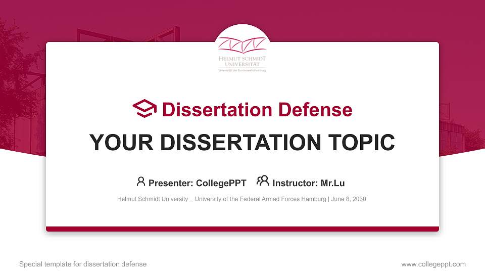 Helmut Schmidt University _ University of the Federal Armed Forces Hamburg Graduation Thesis Defense PPT Template16:9 ratio PPT effect preview image
