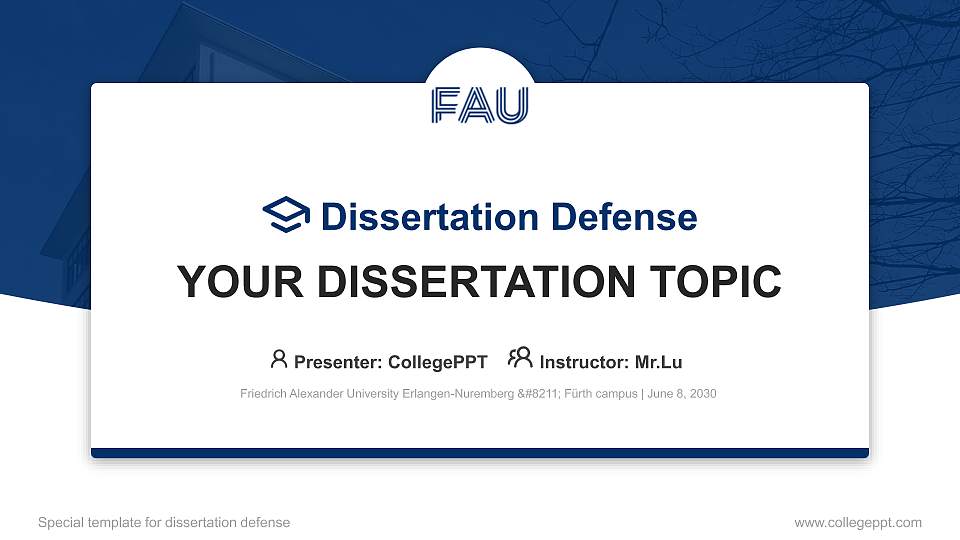 Friedrich Alexander University Erlangen-Nuremberg – Fürth campus Graduation Thesis Defense PPT Template16:9 ratio PPT effect preview image