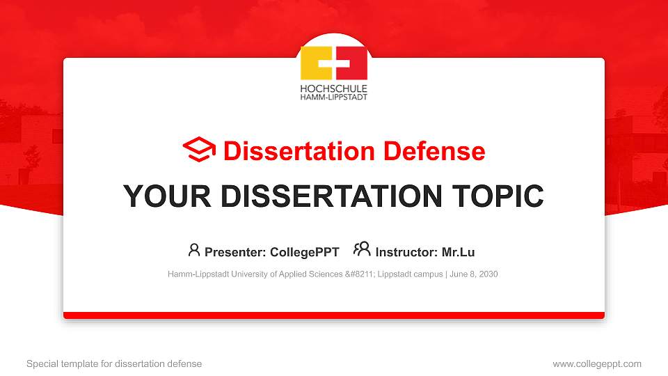 Hamm-Lippstadt University of Applied Sciences – Lippstadt campus Graduation Thesis Defense PPT Template16:9 ratio PPT effect preview image