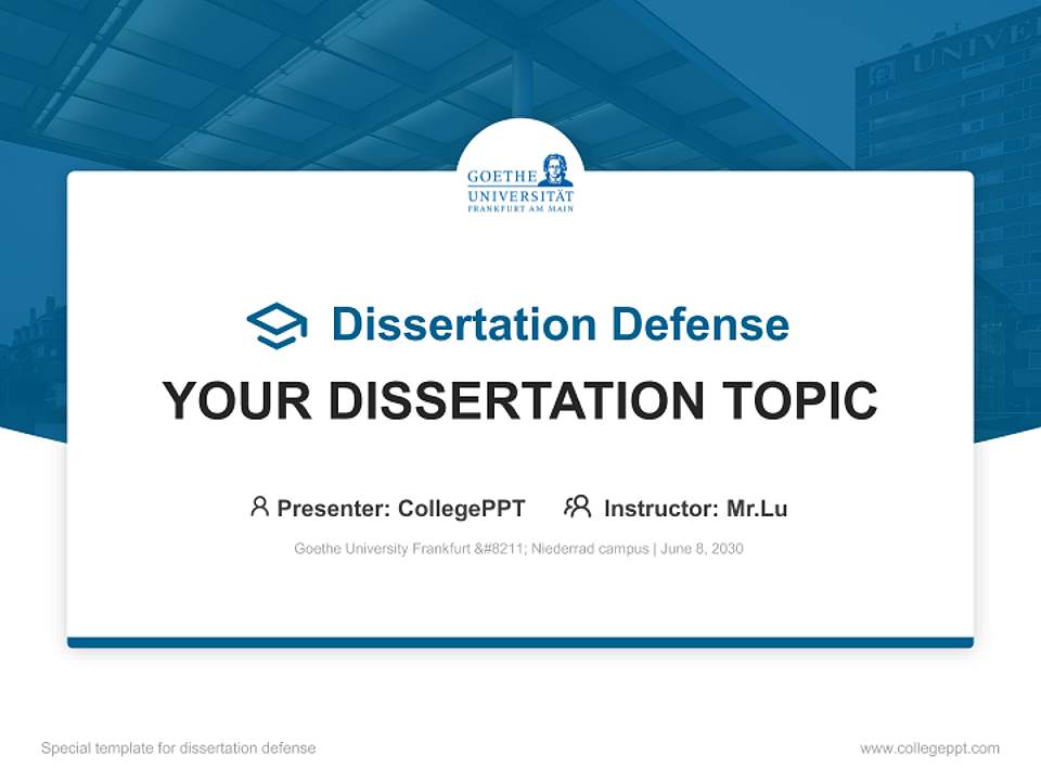 Goethe University Frankfurt – Niederrad campus Graduation Thesis Defense PPT Template4:3 ratio PPT effect preview image7