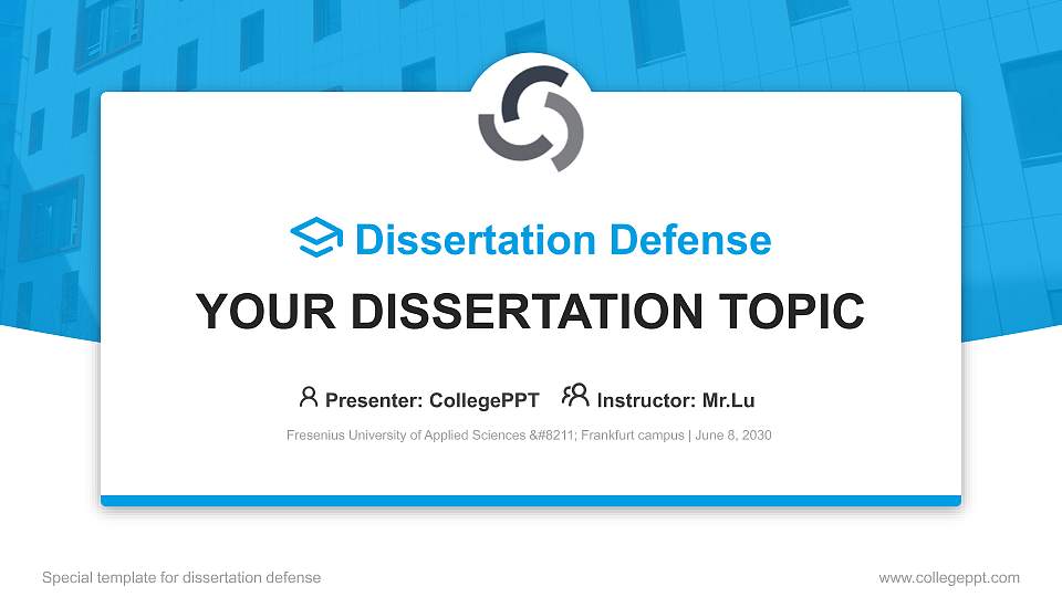 Fresenius University of Applied Sciences – Frankfurt campus Graduation Thesis Defense PPT Template16:9 ratio PPT effect preview image