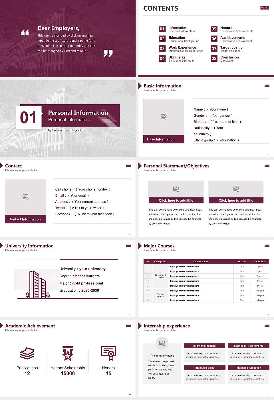 Charlotte Fresenius University Resume PPT Template16:9 ratio PPT effect preview image2